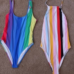 Two striped one piece bathing suits!